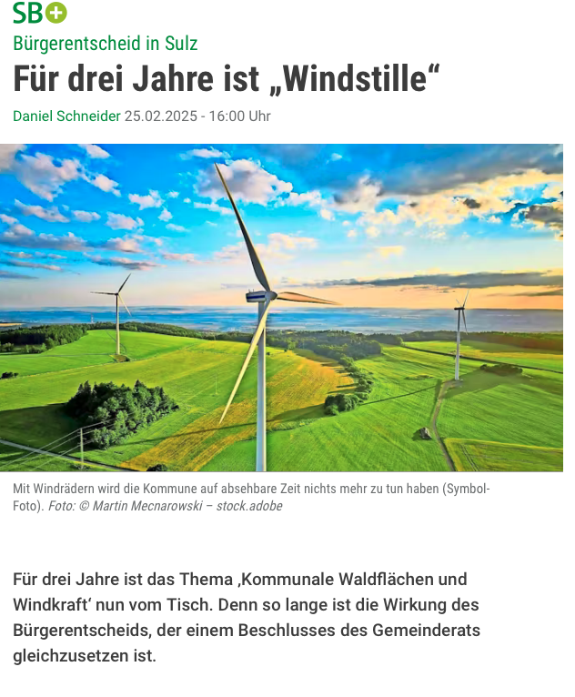 Joerg_Rehmann's tweet photo. In #Sulz im #Schwarzwald will die Gemeinde einstweilen nichts mit Windrädern zu tun haben. https://t.co/w9eGlFs6oK