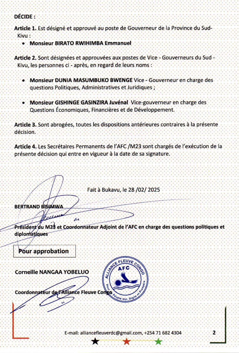 wembi_steve's tweet photo. #RDC: 🛑‼️🚨 Manu BIRATO RWIHIMBA nommé gouverneur du Sud-Kivu par l’AFC/M23. https://t.co/3hmcOEk1Xp