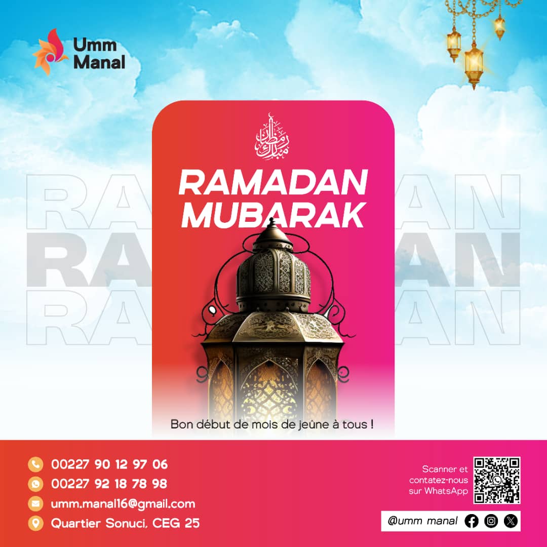 À toute notre communauté, Bon début de Ramadan ✨🌙🌟. 
Le ramadan est un mois de partage, d’amour et de patience, puisse t’il vous apportez toute la paix et la joie dont vous avez besoin en compagnie de vos bien-aimés. 😊🤲🏻 

Happy Ramadan !