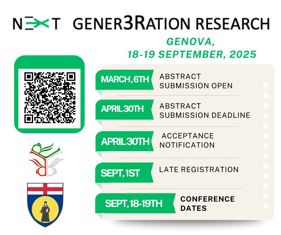 🚨🚨🚨 IMPORTANT NEWS!!!

Don't forget to submit your contribution for the 'Next Gen3Ration research 2025'!

More info here 👉 centro3r.it/it/events/next…