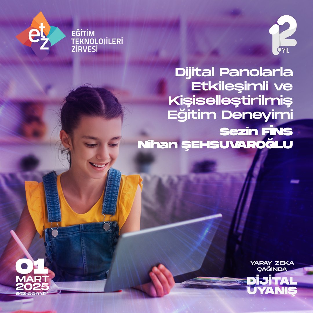 Dijital Panolarla Etkileşimli ve Kişiselleştirilmiş Eğitim Deneyimi” sunumu ile Sezin FİNS ve Nihan ŞEHSUVAROĞLU 12. ETZ’de! 

🚀Bu büyük dijital dönüşümün eşiğinde, 𝗘𝗧𝗭’𝗱𝗲 yerinizi ayırtın. 

🚀Hemen kayıt olmak için: 𝘄𝘄𝘄.𝗲𝘁𝘇.𝗰𝗼𝗺.𝘁𝗿