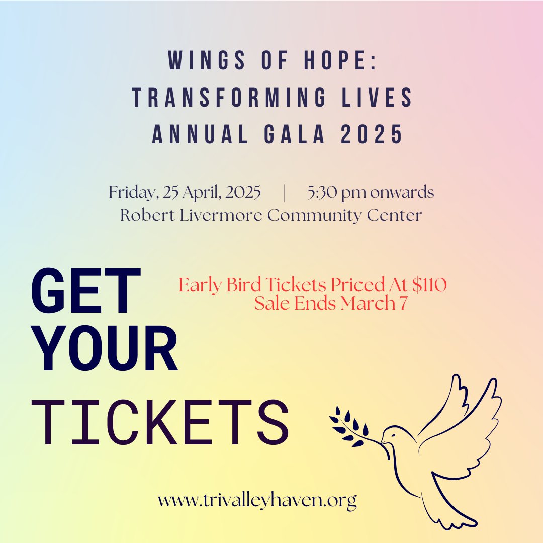 We've extended the early bird ticket sale for our upcoming Gala until March 7! 🥳 Don't miss out on discounted tickets for this special event. Your support helps us continue making a difference in the community.🌟 trivalleyhaven.org/wingsofhope/
#CommunityImpact #Gala2025 #TriValleyHaven