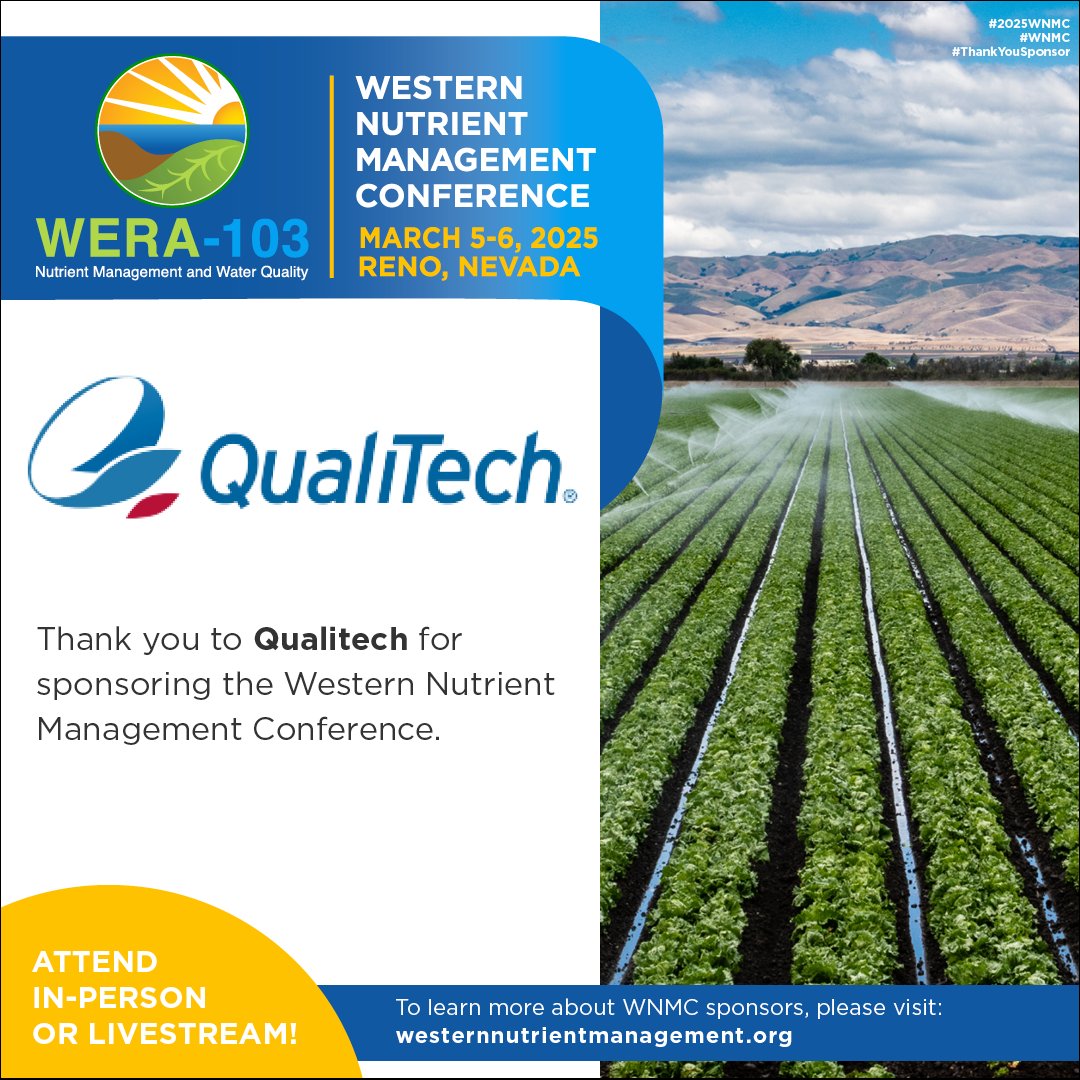 Thank you to QualiTech for sponsoring the Western Nutrient Management Conference. To learn more about WNMC sponsors, please visit: westernnutrientmanagement.org/Sponsors #2025WNMC #WNMC #ThankYouSponsor