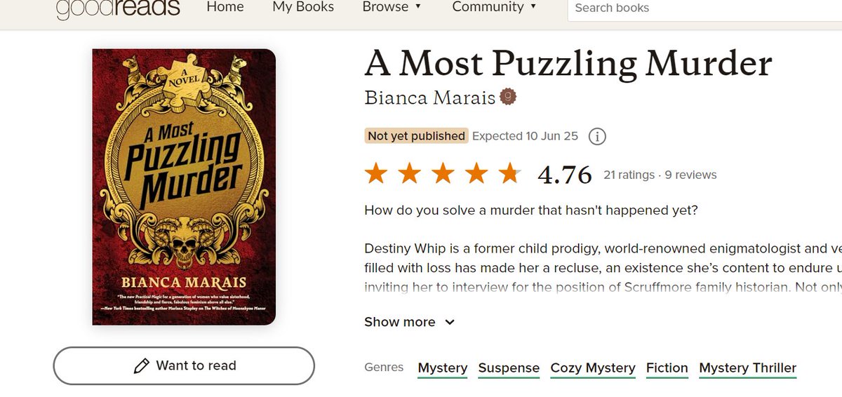 As I've just finished an R&amp;R on my own romcom/murder mystery mash up and having loved The Witches of Moonshine Manor, I am so excited to read this!
 #AMostPuzzlingMurder