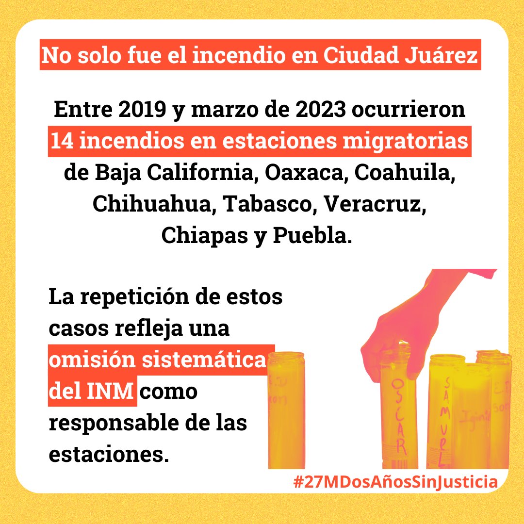 Lo sucedido en la estancia migratoria de #CiudadJuárez el 27 de marzo de 2023 no es un hecho aislado.
En 2020 un hombre murió por un incendio en la estancia migratoria de Tenosique, Tabasco. 

#LaDetenciónMigratoriaMata
#DosAñosSinJusticia