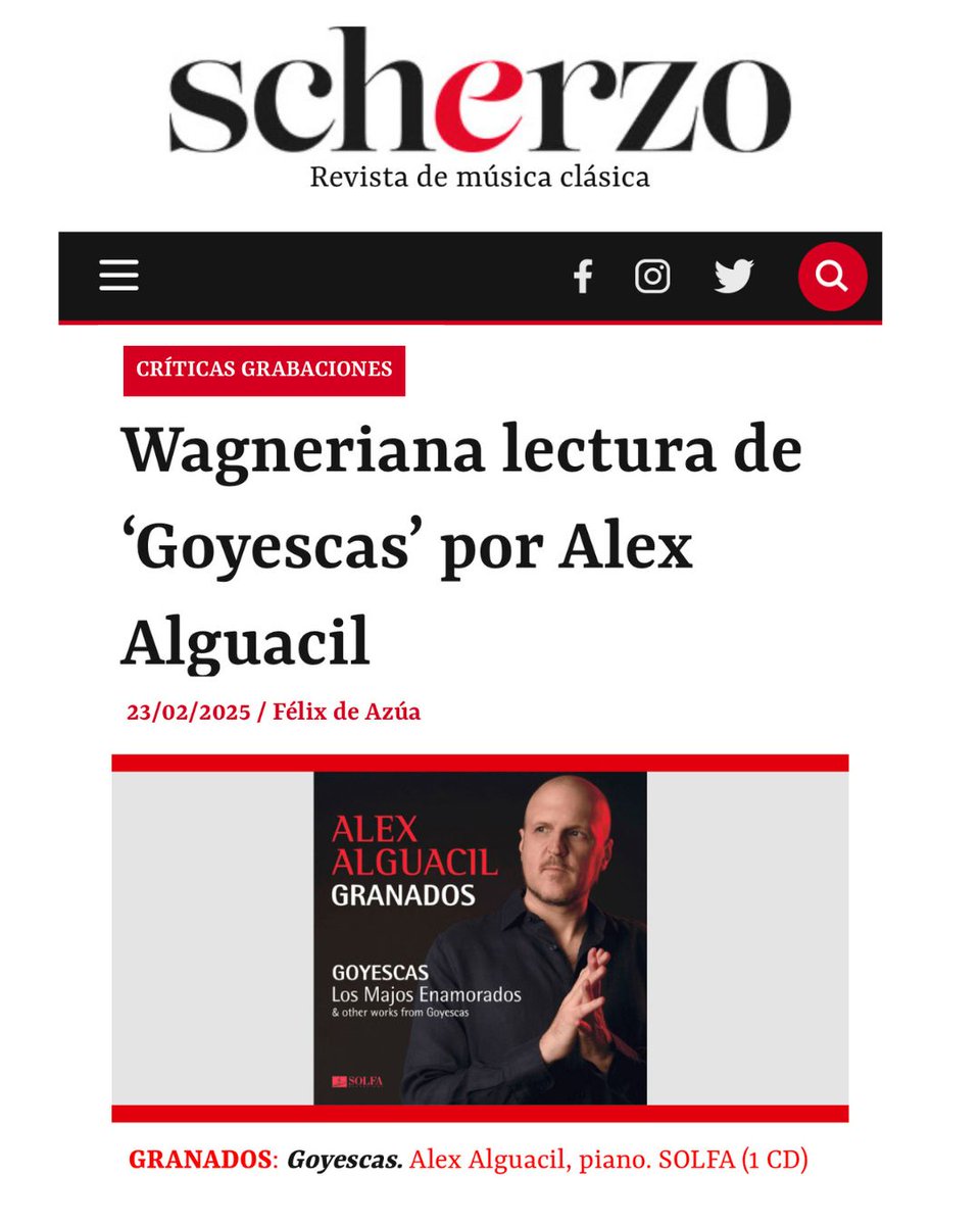 Gràcies a la Revista Scherzo per la seva crítica i valorar tan positivamente la meva interpretació i anàlisi de Goyescas. scherzo.es/wagneriana-lec…