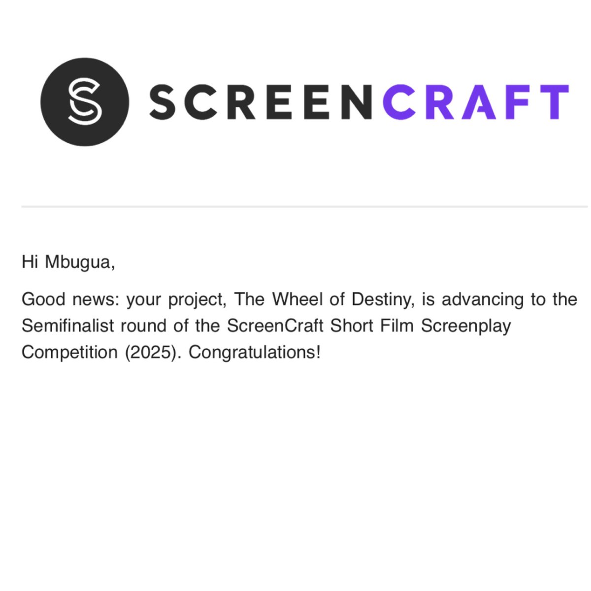 BoMuchoki's tweet image. My horror-comedy The Wheel of Destiny is advancing to the semifinals of the @screencrafting short script competition! 🎉🎉🙏
Working on adapting this one to a full feature screenplay as well.
#shortscript #shortfilm #screenplay #screenwriting #screenplays