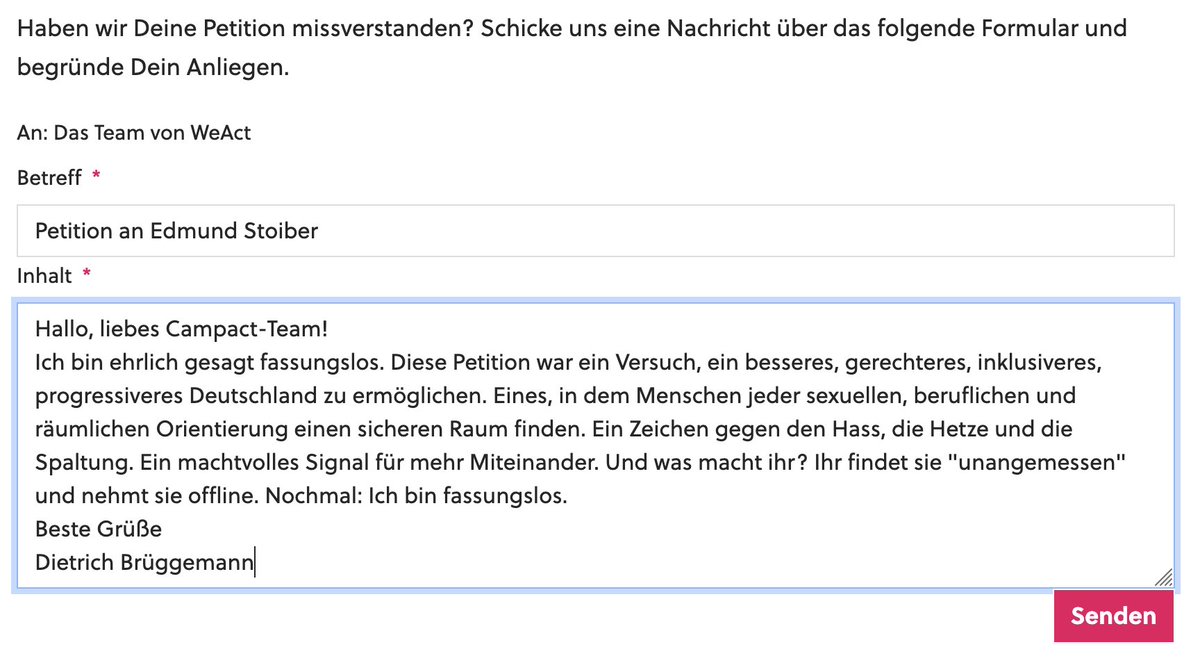 Dietrich Brüggemann (@dtrickb) on Twitter photo Hey <a href="/campact/">Campact e.V.</a>! Ich nehme das nicht einfach so hin. Vielleicht starte ich auch einfach eine Petition für meine Petition. Beste Grüße! Hey <a href="/campact/">Campact e.V.</a>! Ich nehme das nicht einfach so hin. Vielleicht starte ich auch einfach eine Petition für meine Petition. Beste Grüße!