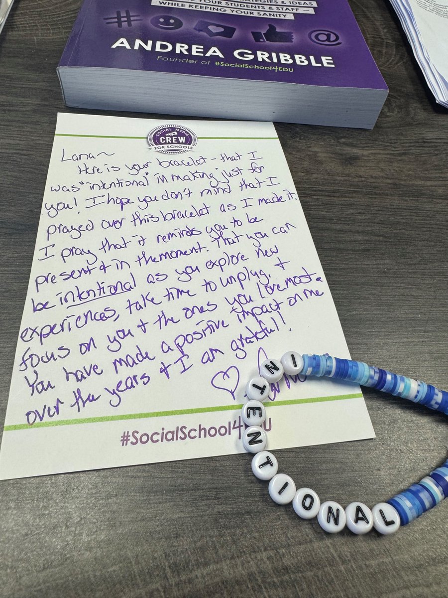 Shoutout to <a href="/andreagribble/">𝑨𝒏𝒅𝒓𝒆𝒂 𝑮𝒓𝒊𝒃𝒃𝒍𝒆</a> for this thoughtful bracelet &amp; note! My word for the year is intentional, and this is the perfect reminder. 💙 Thanks for always being our biggest cheerleader! #Grateful