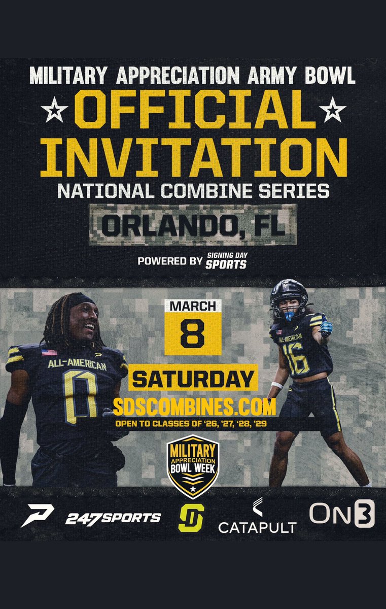 Thank you for the combine invite <a href="/USArmyBowl/">Military Appreciation Bowl Week</a>