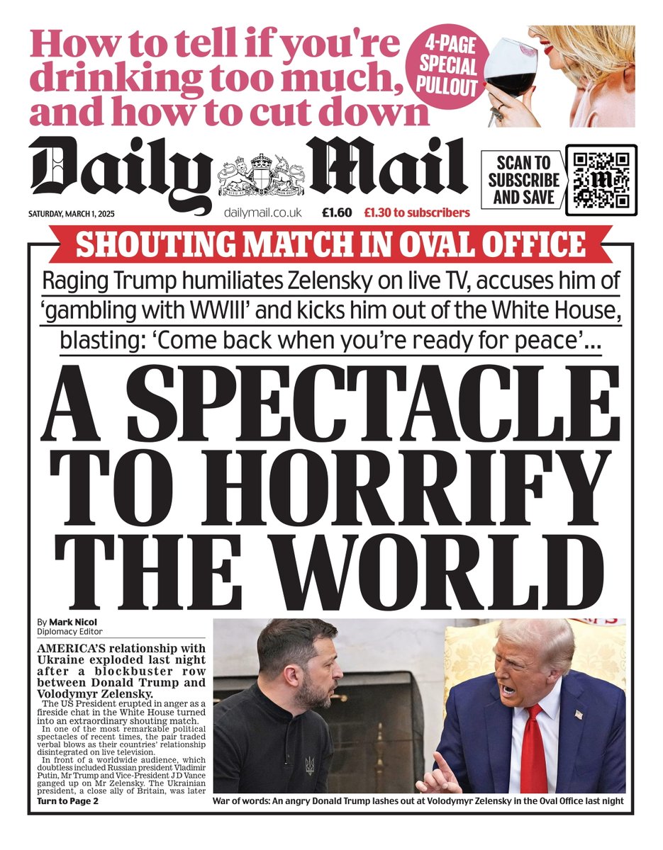 Daily Mail: A SPECTACLE TO HORRIFY THE WORLD #TomorrowsPapersToday