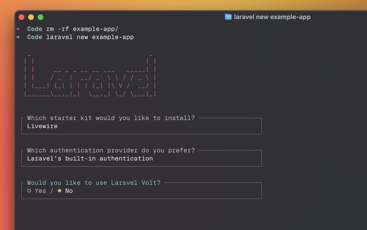 taylorotwell's tweet image. Traditional Livewire component flavor of the Livewire starter kit just dropped in Laravel installer 5.13.0. 🫶