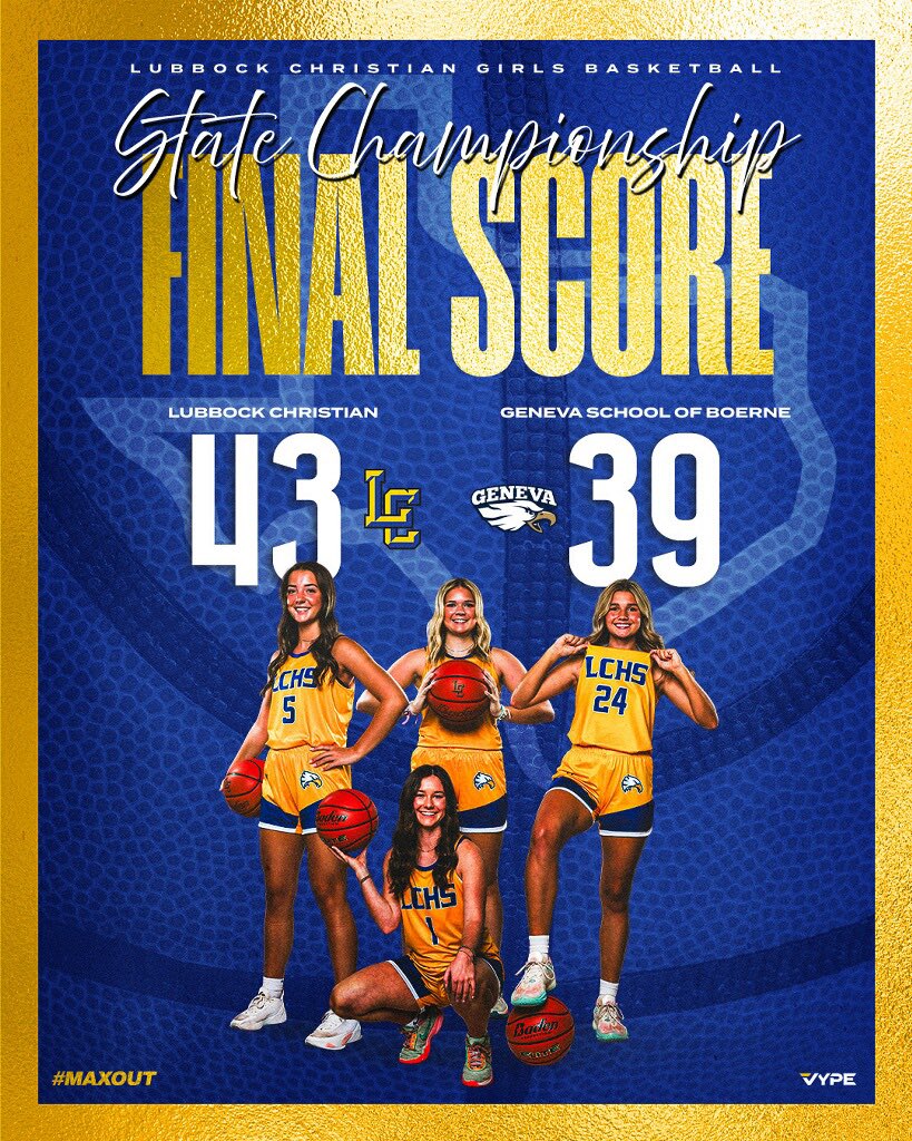 LC_EagleSportsNet (@eaglesportsnet) on Twitter photo There's only one word to sum up the <a href="/lbkchrgrlbball/">Lubbock Christian Lady Eagle Basketball</a> program and that is...
๐DYNASTY!๐
Winning 5 state titles in a schools history is hard. Winning 5 in a row? That's LEGENDARY!
Seniors go out never losing a playoff game and filling their hand up with ๐
#MAXOUT ๐ช There's only one word to sum up the <a href="/lbkchrgrlbball/">Lubbock Christian Lady Eagle Basketball</a> program and that is...
๐DYNASTY!๐
Winning 5 state titles in a schools history is hard. Winning 5 in a row? That's LEGENDARY!
Seniors go out never losing a playoff game and filling their hand up with ๐
#MAXOUT ๐ช