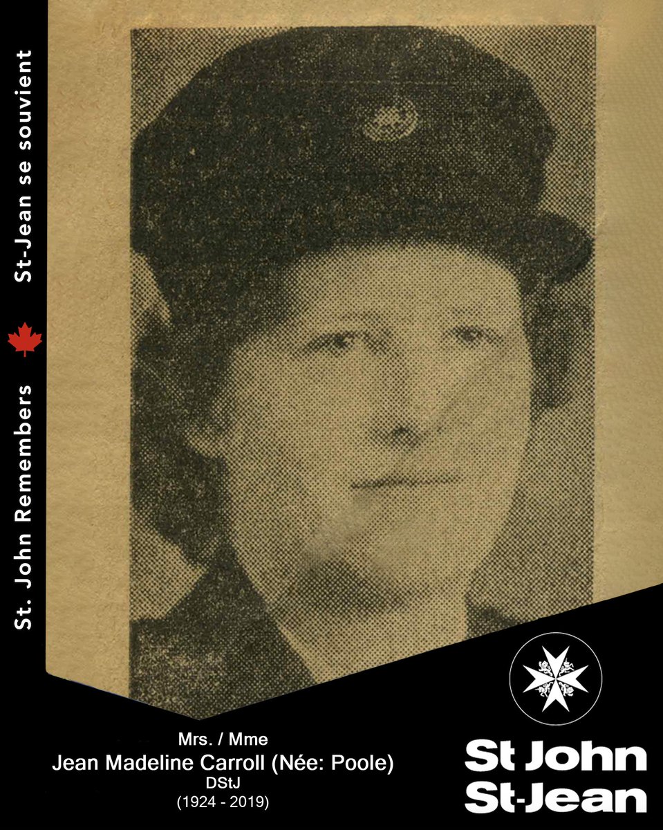 Jean Madeline Carroll (Nee: Poole), DStJ
Oct 11, 1924 - Feb 28, 2019

Read her story on our Facebook page: facebook.com/orderofstjohnca

#StJohnRemembers