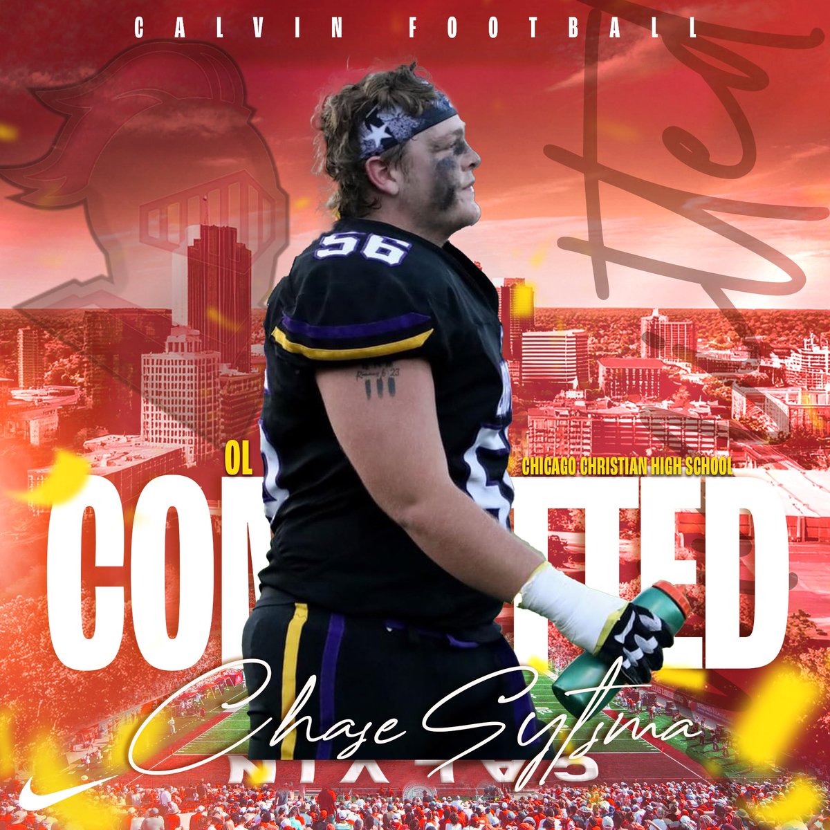 Chase Sytsma (@chasesytsma) on Twitter photo After a lot of thought, I am blessed to say that I am 100% committed to play football at Calvin University. I want to thank for my parents for the opportunities they have given me, my coaches, and my teammates. All glory to God.
<a href="/CalvinKnightsFB/">Calvin Knights Football</a> <a href="/CoachC_17/">CJ Cesario</a> <a href="/CCHSKnights_FB/">Chicago Christian Football</a> After a lot of thought, I am blessed to say that I am 100% committed to play football at Calvin University. I want to thank for my parents for the opportunities they have given me, my coaches, and my teammates. All glory to God.
<a href="/CalvinKnightsFB/">Calvin Knights Football</a> <a href="/CoachC_17/">CJ Cesario</a> <a href="/CCHSKnights_FB/">Chicago Christian Football</a>