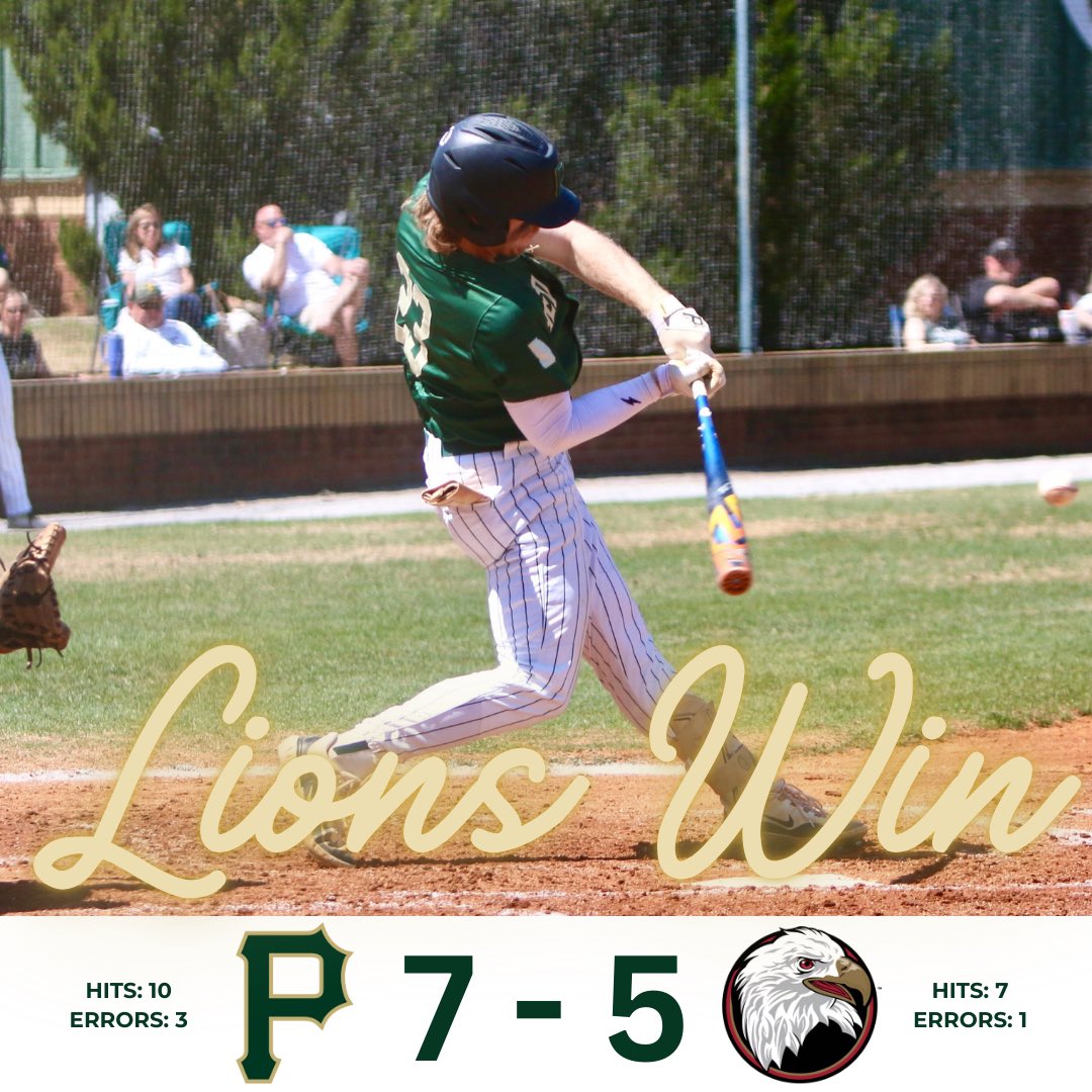 LIONS WIN!

Lions get back in the win column today defeating Bridgewater 7-5. 

Ellis 2-5, RBI, R
Cate 3-4, 3 RBI, 3B, HR💣
K. Carlson 1-3, 2B, BB
Nelson 1-3, 2B, 2 R
Mullinix 1-1, RBI
Simms (W, 1) 2 IP, 1 R, 2 K

Lions are back on the diamond tomorrow at 12pm. Go Lions! 🦁