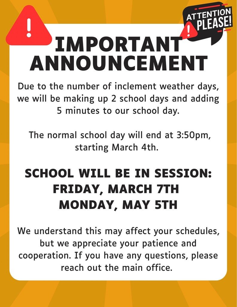 IMPORTANT ANNOUNCEMENT REGARDING MAKEUP DAYS