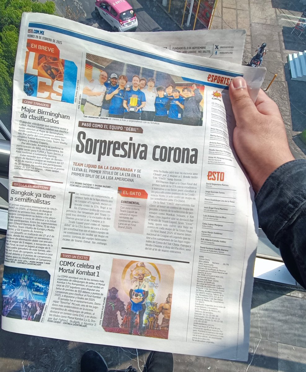 VIERNES DE ESPORTS EN <a href="/estoenlinea/">Esto en Línea</a> 🗞️

🟣Team Liquid conquista el primer torneo de la #LTA 
🟡El #MastersBangkok llega a su climax 
🟣CDMX recibe el MK 1 Pro Competition
🟡Major de Birmingham de Rocket League confirma a sus primeros participantes