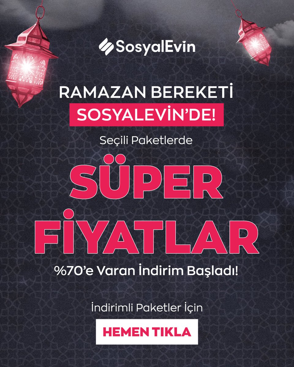 Ramazan Ayı boyunca %70'e varan NET indirimler seni bekliyor!

Paketler: sosyalevin.com/hosgeldin-rama…