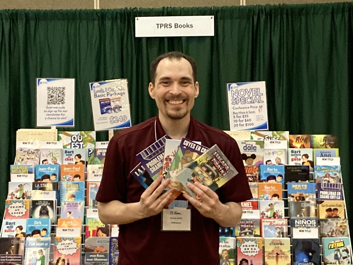 Señor Jordan (@senorjordan) on Twitter photo All ready at FLAG to talk to people about TPRS and my novels!
Come by the <a href="/TPRSbooks/">TPRS Books</a> booth for a Free Novel (One of my 8 novels or one of our other ones)!
And come to my presentation tomorrow morning at 10:30am for another Free Novel!
#TPRS #langchat #spanishteachers All ready at FLAG to talk to people about TPRS and my novels!
Come by the <a href="/TPRSbooks/">TPRS Books</a> booth for a Free Novel (One of my 8 novels or one of our other ones)!
And come to my presentation tomorrow morning at 10:30am for another Free Novel!
#TPRS #langchat #spanishteachers