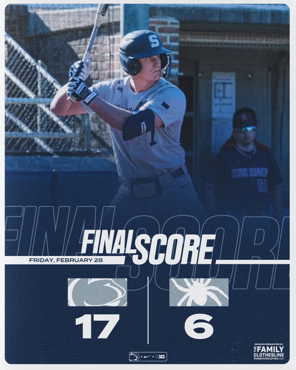 Penn State Wins!!! Nittany Lions open the weekend with a run-rule victory over Richmond!

Kling Grand Slam, 3 runs
Weingartner 3H, HR, 2 RBI
Voss 3-run HR
Molinaro H, 3 RBI
Horwat W, 5IP

#WeAre