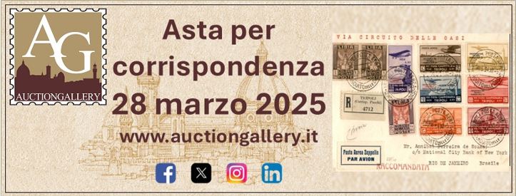 AuctionsGallery's tweet photo. #AUCTIONGALLERY #ASTA PER CORRISPONDENZA CHIUSURA ORE 18:00 28 MARZO 2025
ASTA Con 900 lotti
Accesso https://t.co/HsGchppqa7
#auction #auktion #subasta #encheres #philately #filatelia #philatelie #francobollo #stamp #sello #timbre #briefmarke #italia #italy #italie #italien https://t.co/WlDLWr3ccm