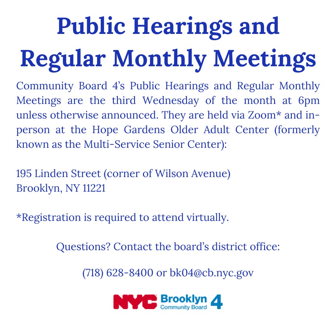 Check out CB4's March 2025 calendar and save the dates for our meetings. See the information above on how you can participate. We hope to see you there!