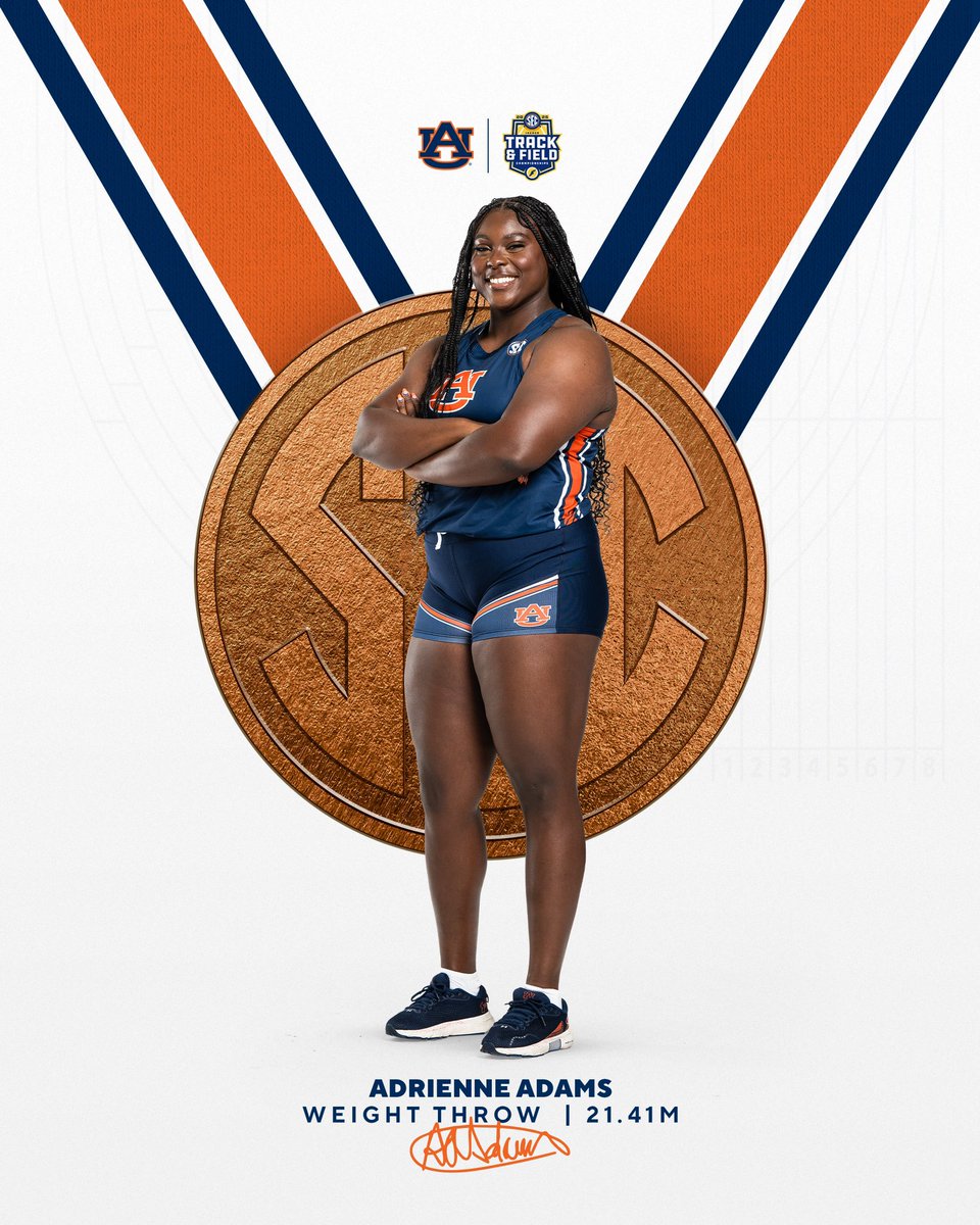 AuburnTFXC's tweet image. Podium finish, personal best - she did THAT 🥉🤩

Adrienne Adams finishes third overall in women’s weight throw 

📐21.41m

#WarEagle