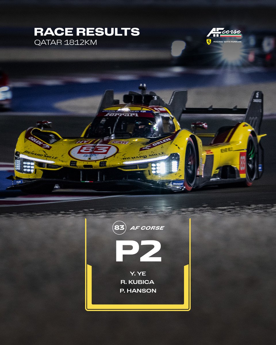 Making history with a hat trick at the #Qatar1812KM 🏆

#️⃣5️⃣0️⃣ - P1
#️⃣8️⃣3️⃣- P2
#️⃣5️⃣1️⃣ - P3

#FerrariHypercar #Ferrari499P #WEC