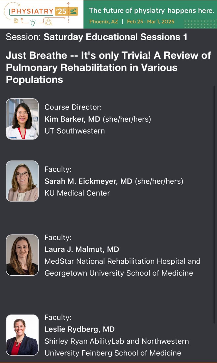 Laura Malmut, MD, MEd (@lauramalmutmd) on Twitter photo To all the champions who make it to the last day of #physiatry25, come join us for a review of pulmonary rehab on Saturday at 8AM. We promise to keep it fun. Don’t forget to bring your game face!
<a href="/leslierydberg/">Leslie Rydberg, MD</a> <a href="/EickmeyerSarah/">Sarah Eickmeyer</a> <a href="/AAPhysiatrists/">Assoc. of Academic Physiatrists (AAP)</a> To all the champions who make it to the last day of #physiatry25, come join us for a review of pulmonary rehab on Saturday at 8AM. We promise to keep it fun. Don’t forget to bring your game face!
<a href="/leslierydberg/">Leslie Rydberg, MD</a> <a href="/EickmeyerSarah/">Sarah Eickmeyer</a> <a href="/AAPhysiatrists/">Assoc. of Academic Physiatrists (AAP)</a>