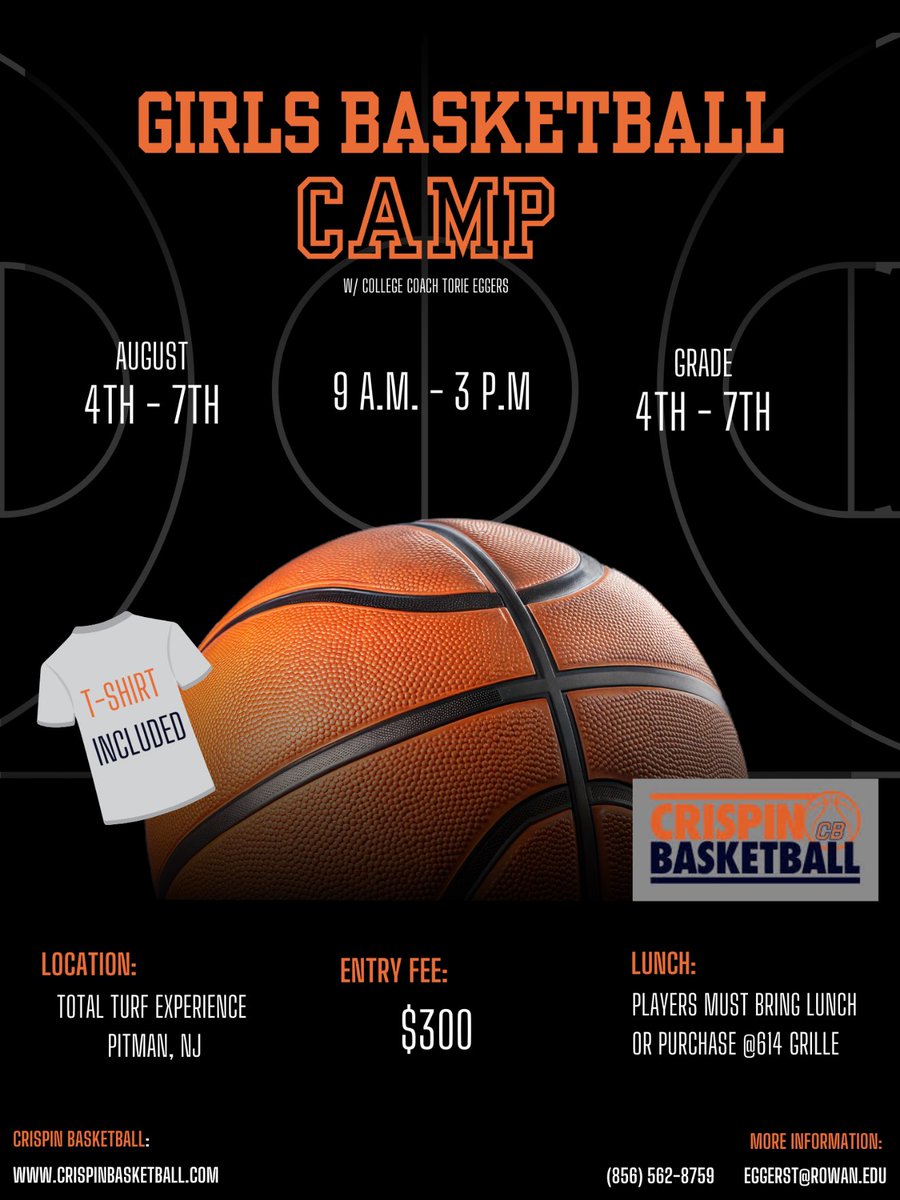 Torie Eggers (@eggerstorie) on Twitter photo Our 2nd annual ALL GIRLS Camp registration is open!!
📍 Total Turf
🗓️ August 4-7th
⏰ 9am-3pm
<a href="/CrispinBball/">Crispin Basketball</a> <a href="/TotalTurfE/">TotalTurfExperience</a> Our 2nd annual ALL GIRLS Camp registration is open!!
📍 Total Turf
🗓️ August 4-7th
⏰ 9am-3pm
<a href="/CrispinBball/">Crispin Basketball</a> <a href="/TotalTurfE/">TotalTurfExperience</a>