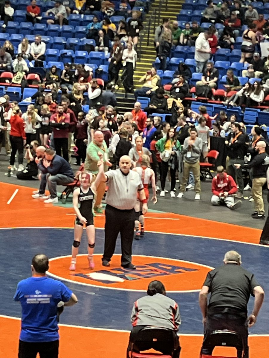 More History was written for our program today!  The first two of our wrestlers to ever win a match at the State Finals were:

Lydia King: 2 wins
Molly Snyder:  1 win

Lydia advances to the blood round and will wrestle tomorrow morning!