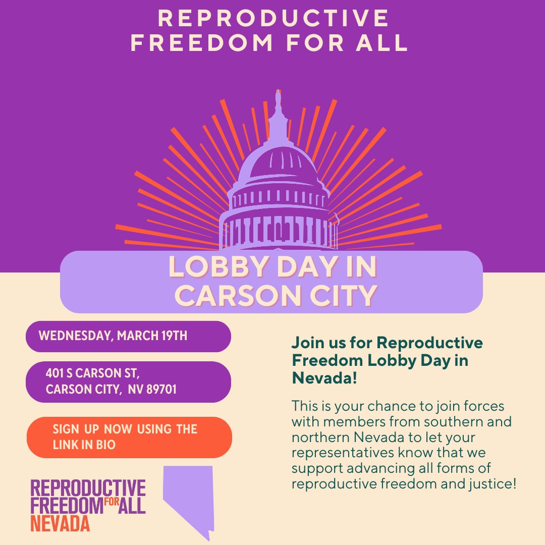 We’re uniting to push for policies that protect &amp; expand repro freedom. Join us &amp; activists from across Nevada at the NV State Capitol on Wed., March 19 for our lobby day! Let's make sure our legislators understand that our repro freedom is non-negotiable!
events.reproductivefreedomforall.org/events/reprodu…