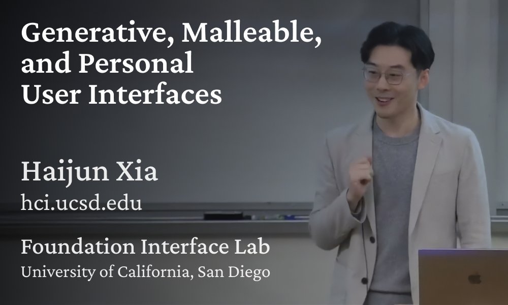 🎥 New Talk: “Generative, Malleable, and Personal User Interfaces”.

This talk describes our work toward the long-held vision in the field of human-computer interaction.

Talk Link: youtu.be/MbWgRuM-7X8

We are committed to making it as real as we can.