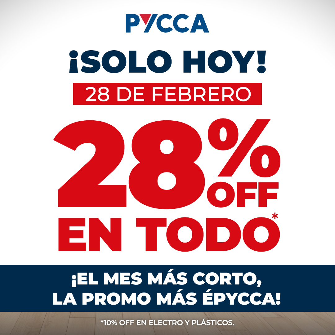 ¡Llegó la promo más EPYCCA del año! 🔥28% DE DESCUENTO en toda la tienda con todas las formas de pago ¡Aprovecha hoy!   

Válido en todas nuestras tiendas a nivel nacional y en nuestra página web 👉 pycca.com/OfertasEpyccas…