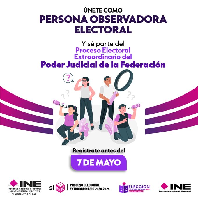 ine_de39437's tweet photo. 📢¡No te quedes fuera!
Únete y sé una persona observadora electoral en las elecciones del Poder Judicial de la Federación.
Tienes hasta el 7 de mayo para registrarte en: https://t.co/22pWVvLEcq
#PersonaObservadoraElectoral
#ParticipaciónCiudadanaPJ2025 https://t.co/r9cikMRaA7