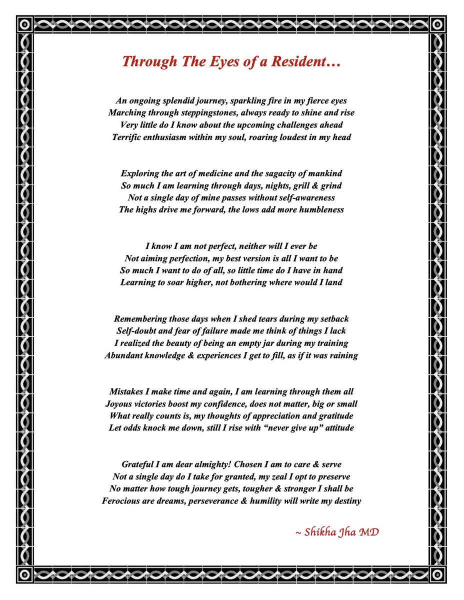 Shikha_Cardio's tweet photo. This poem that I wrote during residency few years back - will always be one of the most special things in my life. I am sure each one of us will relate to this piece of emotion. The journey is precious. 💎 #ThankAResident #ThankAFellow #ThroughTheEyesOfAResident ❤️ @SPUHIMresidents @uw_cvm