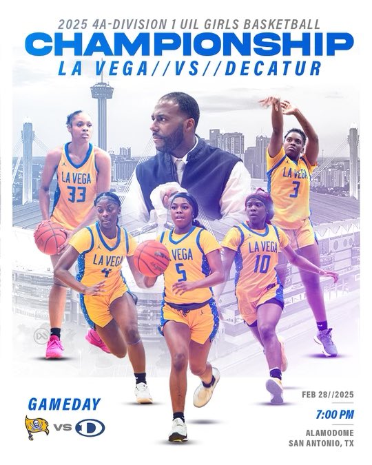 Coach Marcus (@coach_marcwill) on Twitter photo IT’S GAME DAY‼️
4A Division 1 State Final 🔥🔥
🆚 #4 Decatur
🕰️ 7pm
📍Alamodome in San Antonio, TX
🎟️ ticketmaster.com/2025-uil-girls…
Enter Code: UILWIN
#1Left #SOB #4Goals #WriteOurOwnStory #3Peat
<a href="/lvpirates/">La Vega Athletics</a> <a href="/Tabchoops/">𝙏𝘼𝘽𝘾🏀📋</a> <a href="/TXHSGBB/">#TXHSGBB—TXHSGBB.com</a> IT’S GAME DAY‼️
4A Division 1 State Final 🔥🔥
🆚 #4 Decatur
🕰️ 7pm
📍Alamodome in San Antonio, TX
🎟️ ticketmaster.com/2025-uil-girls…
Enter Code: UILWIN
#1Left #SOB #4Goals #WriteOurOwnStory #3Peat
<a href="/lvpirates/">La Vega Athletics</a> <a href="/Tabchoops/">𝙏𝘼𝘽𝘾🏀📋</a> <a href="/TXHSGBB/">#TXHSGBB—TXHSGBB.com</a>