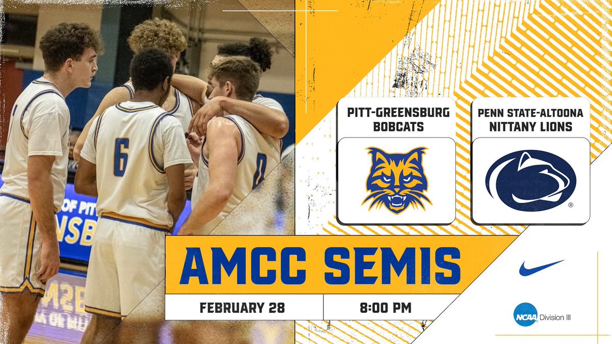 AMCC SEMIFINALS

🆚 Penn State Altoona
🕗 8:00 PM
📍 Bradford, PA
📊 buff.ly/3QCV5EZ 
🖥️ buff.ly/41w4zbs 

#BobcatPride