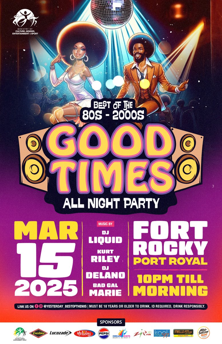 New venue, same epic vibes! Good Times at Fort Rocky, Port Royal, means no curfew, more space &amp; an unforgettable night until the sunrise 🪩🕺🏽💃🏽🔥! 

𝔾𝔼𝕋 𝕐𝕆𝕌ℝ 𝕋𝕀ℂ𝕂𝔼𝕋𝕊 ℕ𝕆𝕎‼️ 𝕃𝕀ℕ𝕂 𝕀ℕ 𝔹𝕀𝕆. 

Special Admission: $1000 presold, $1,500 at the Gate.