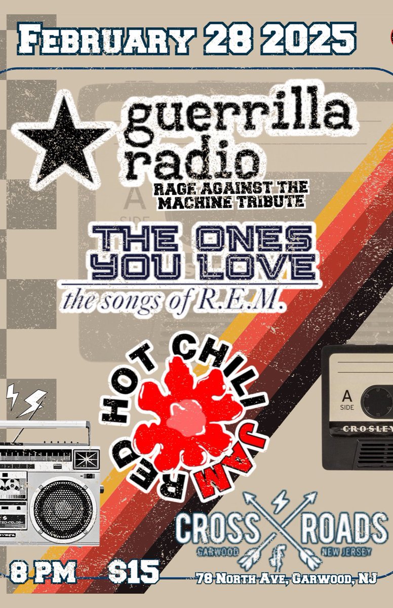 If you can’t be in Athens, GA tonight then Crossroads is the next best thing for #REM fans. 

Swing by at 8pm for a great night of tributes:

Guerrilla Radio (RATM)
The Ones You Love (REM)
Red Hot Chili Jam (RHCP)

🎟️ eventbrite.com/e/red-hot-chil…