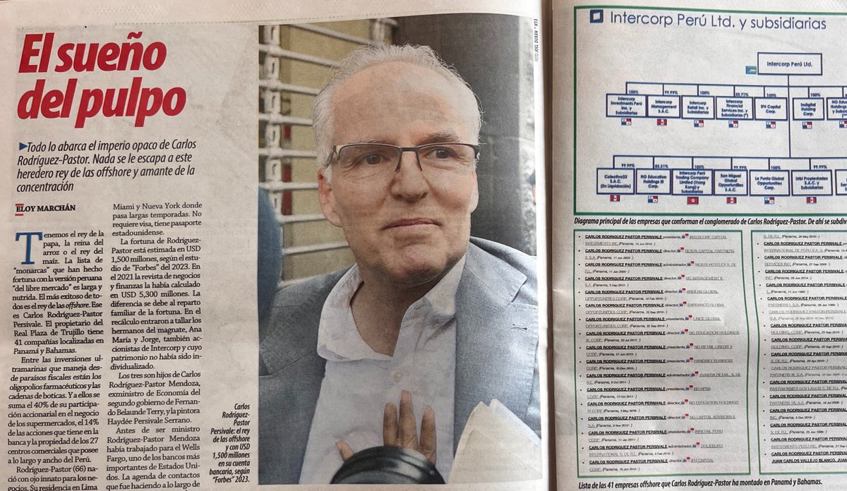 Eloy Marchán (@eloymarchan) on Twitter photo Hoy en <a href="/ensustrece/">Semanario Hildebrandt en sus trece</a>:
¿Cómo se volvió multimillonario Carlos Rodríguez-Pastor y por qué es el rey de las off shore? También detalles de su vida y excentricidades. Un dato: en el directorio de Interbank una vez colocó a Erasmo Wong (Willax).
Compren el semanario. No a la piratería. Hoy en <a href="/ensustrece/">Semanario Hildebrandt en sus trece</a>:
¿Cómo se volvió multimillonario Carlos Rodríguez-Pastor y por qué es el rey de las off shore? También detalles de su vida y excentricidades. Un dato: en el directorio de Interbank una vez colocó a Erasmo Wong (Willax).
Compren el semanario. No a la piratería.