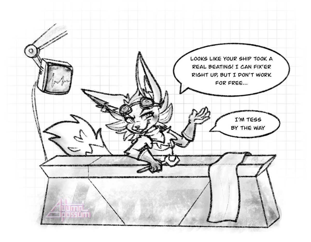 AutumnOpossum's tweet image. She's the best starfighter mechanic money can buy! Hope you have deep pockets...
Been in the mood to draw more Tess. I don't know if I'll do anything with this one, but it was a fun warm up sketch.
#furry #sketch #Procreate #drawing #WIP