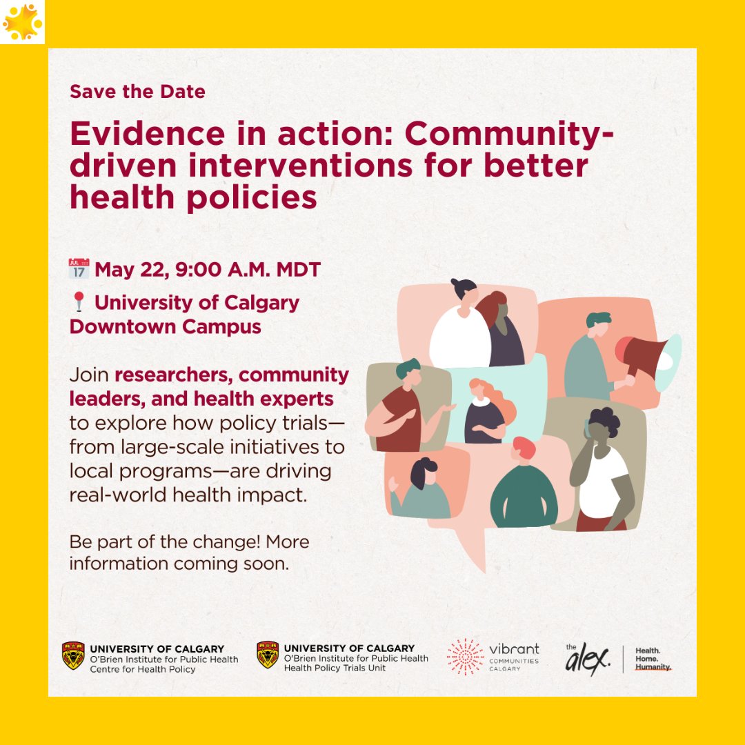 O'Brien Institute for Public Health (@obrien_iph) on Twitter photo May 22. Save the date!
Our Centre for Health Policy & Health Policy Trials Unit is bringing stakeholders together to explore how policy trials can drive meaningful, evidence-based impact.
You don't want to miss this! Stay tuned.
<a href="/VibrantCalgary/">Vibrant Communities Calgary - VCC</a> <a href="/TheAlexCHC/">The Alex</a> <a href="/UCalgary_CHP/">The Centre for Health Policy</a> May 22. Save the date!
Our Centre for Health Policy & Health Policy Trials Unit is bringing stakeholders together to explore how policy trials can drive meaningful, evidence-based impact.
You don't want to miss this! Stay tuned.
<a href="/VibrantCalgary/">Vibrant Communities Calgary - VCC</a> <a href="/TheAlexCHC/">The Alex</a> <a href="/UCalgary_CHP/">The Centre for Health Policy</a>