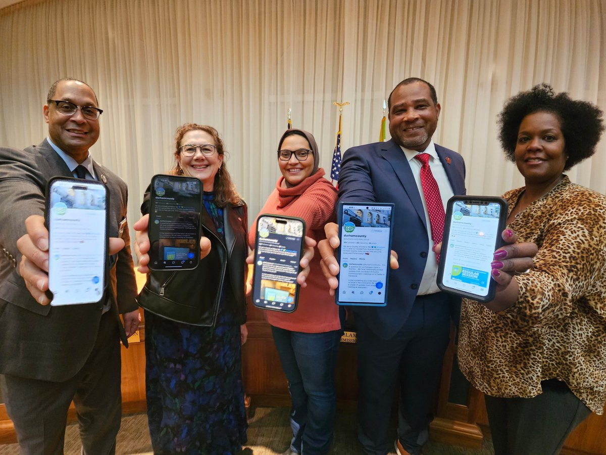 Our Board of County Commissioners showing off the Durham County <a href="/bluesky/">Bluesky</a> account on their phones!

Be sure to head over and follow us today! #DCo #social

bsky.app/profile/durham…