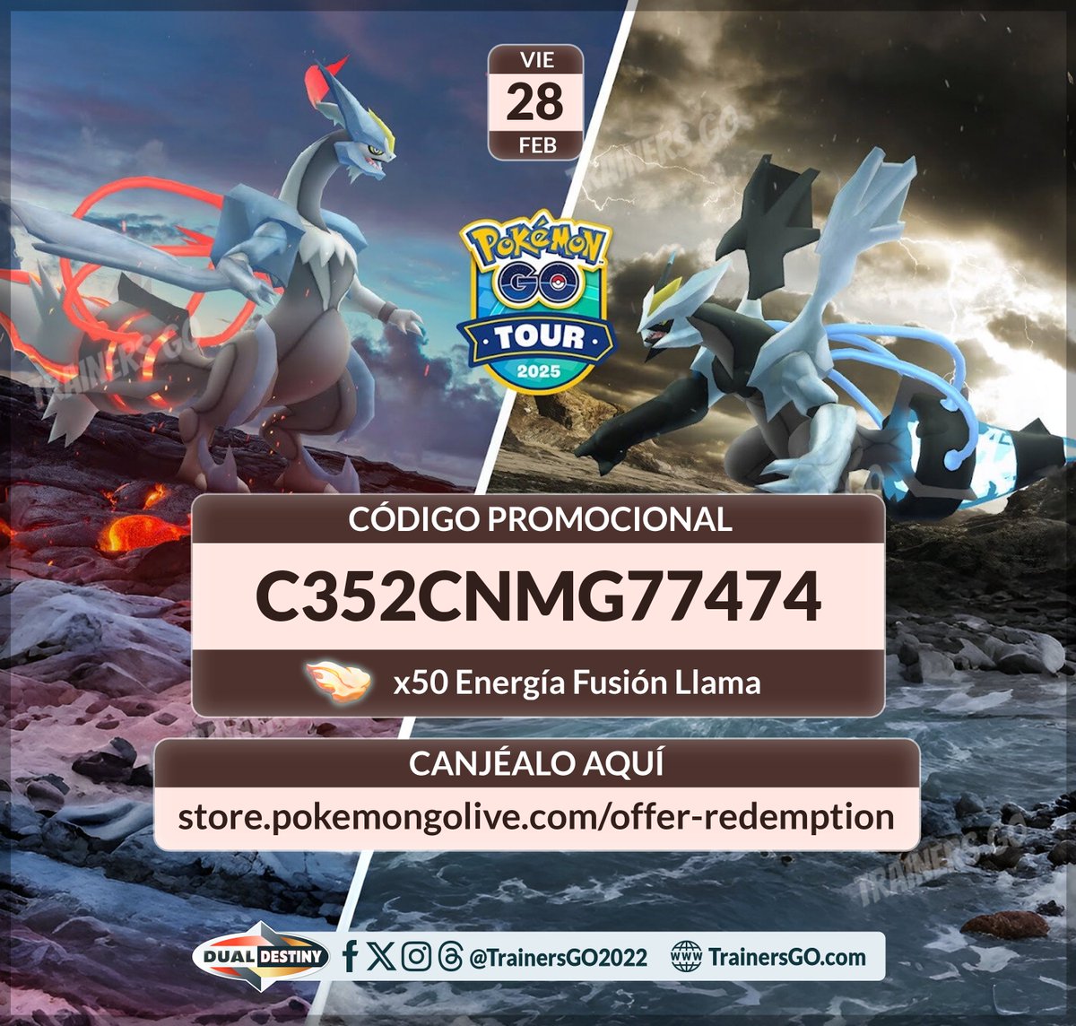 trainersgo2022's tweet image. 🥳Trainers, ahí les dejamos el código canjeable que te otorgará lo siguiente: (1/2)
 
▶C352CNMG77474
🔥50 de energía de Fusión Llama

#pokemongoapp #trainersgo #DualDestiny #pokemongo #Pokemongotour #KyuremBlack #KyuremWhite
