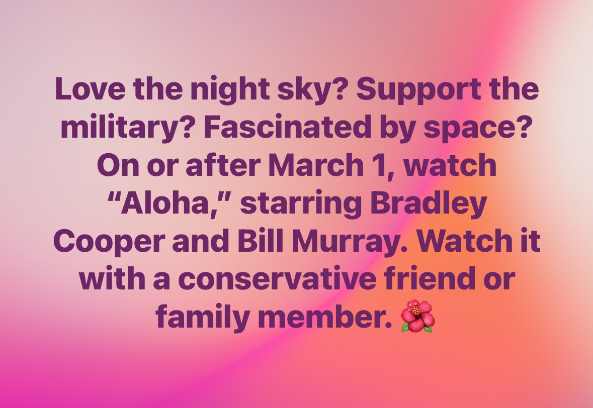 Watch “Aloha” with anyone who supports the current U.S. administration. Stories tell our truth. 

#Resist #Resistance