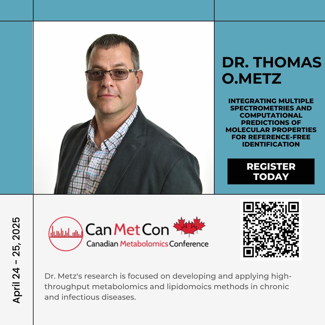 Introducing Dr. Tom Metz presenting "Integrating multiple spectrometries and computational predictions of molecular properties for reference-free identification" at #CanMetCon2025!

Register today to attend!
app.groupize.com/e/6th-annual-c…