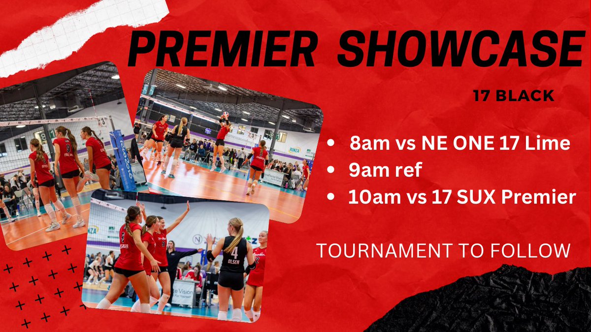 ✨Back at it on Sunday✨

📍The Courts- Premier Showcase 

🏐8am 🆚 NE ONE 17 Lime  
🏐10am 🆚 17 SUX Premier 

🏆Tournament to follow🏆
