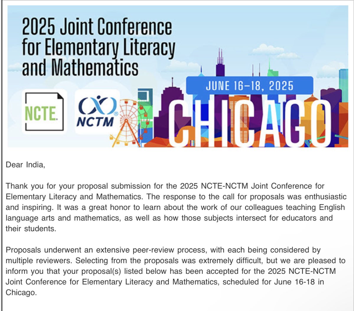 Indispeaknteach's tweet photo. π Exciting News! π Iβm thrilled and grateful to announce that Iβll be a speaker at the NCTM/NCTE Joint 2025 Annual Conference! π I canβt wait! π₯°
@NCTM
#drindiawhite #nctm2025 #ncte2025 #equity #math #teachers #students #tedx #ncsm #nctm #bwxme #administrators #principals https://t.co/65rrU3hwdA